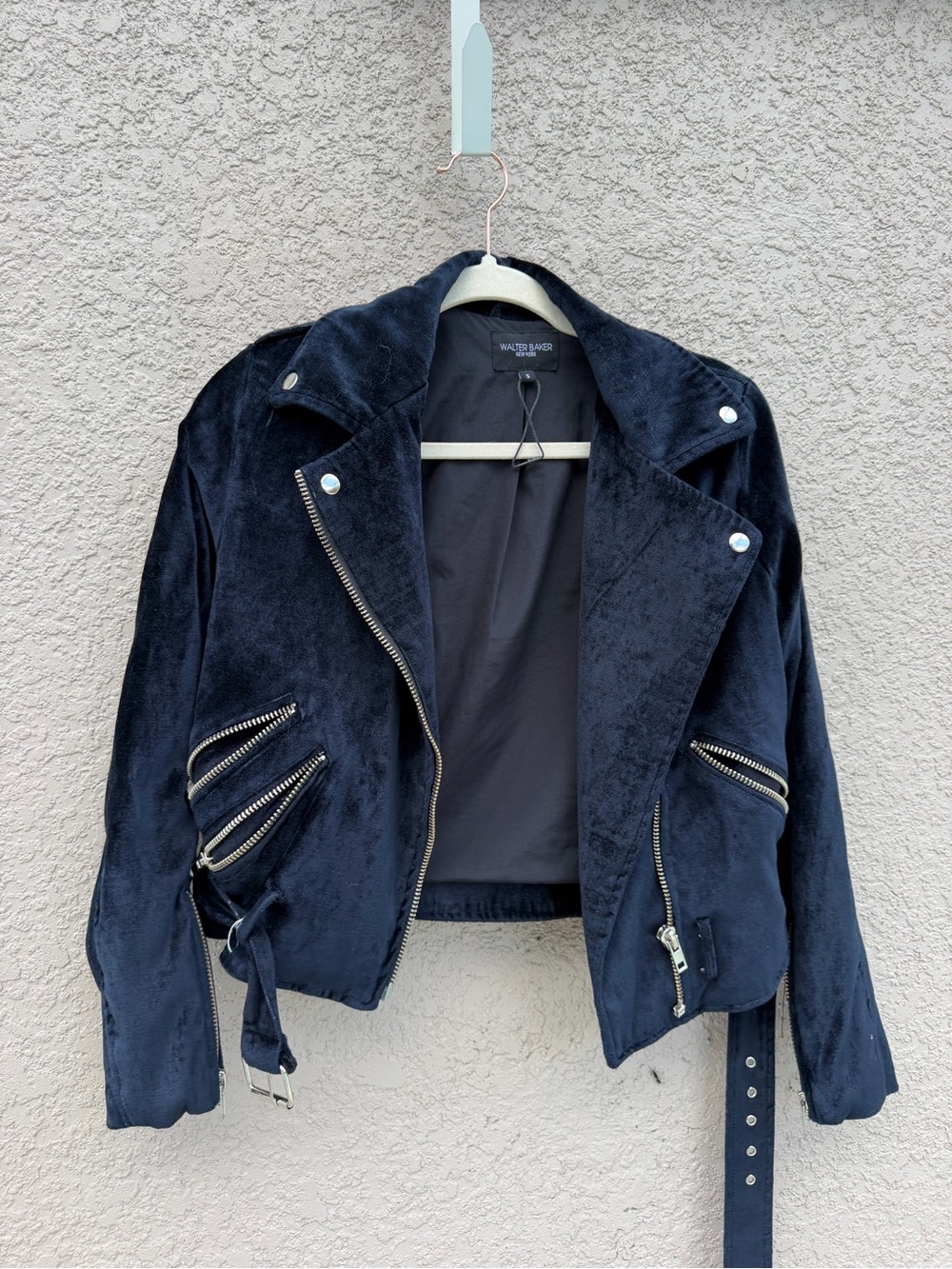 Walter Baker Midnight Velvet Moto Jacket with Silver Hardware